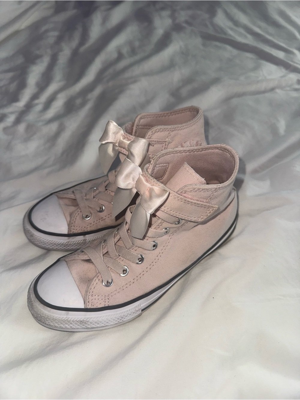 Converse, little girls pink and white sneakers, size 2